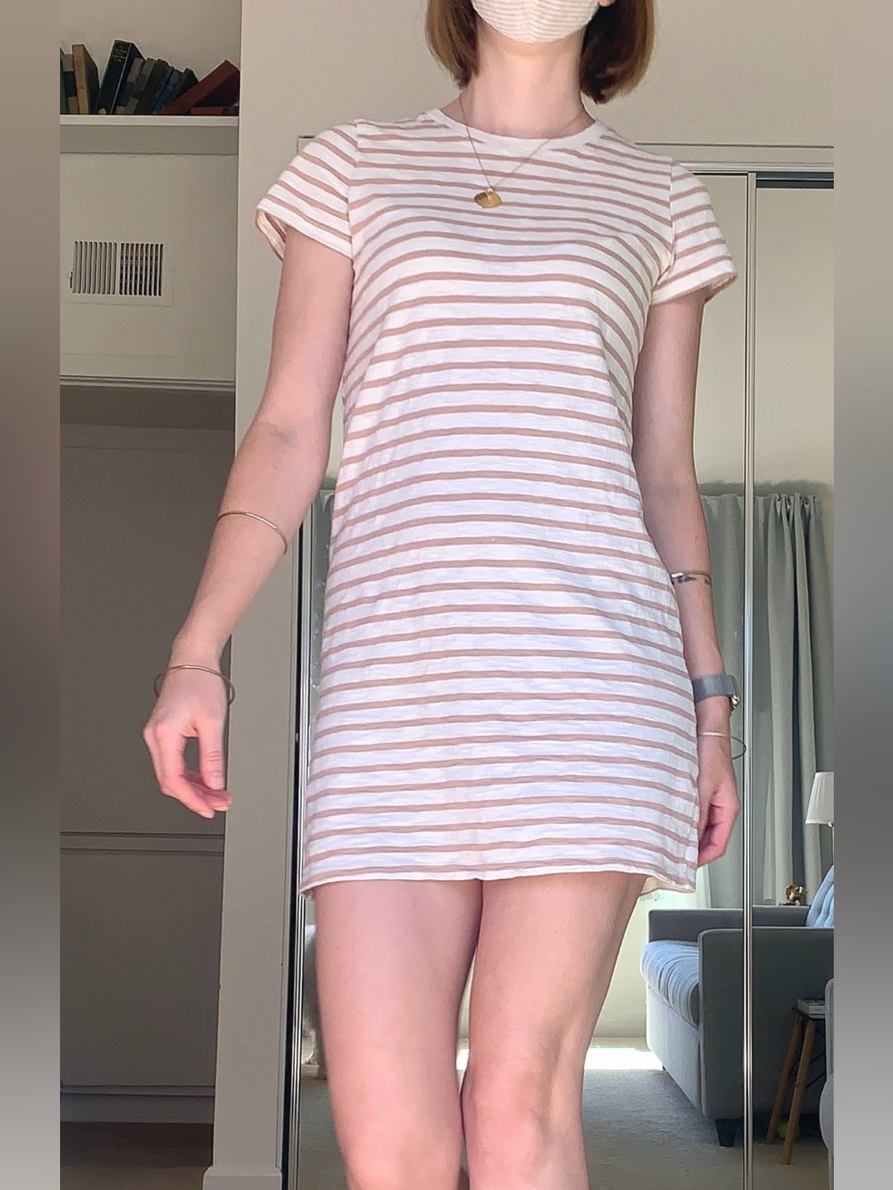 Universal Thread Pink and White Striped Short Sleeve Mini Dress